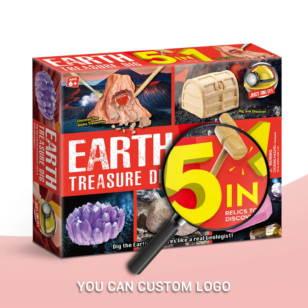 5 in 1 child gift boy and girl educational stem learning advantage toy set stone dig kit stone collection