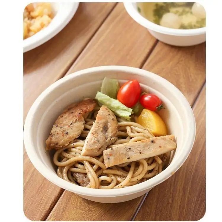 Wholesale Biodegradable Disposable Sugar Cane Paper Fiber Pulp Mould Soup Salad Bowl with Lid Sugarcane Bagasse Bowl