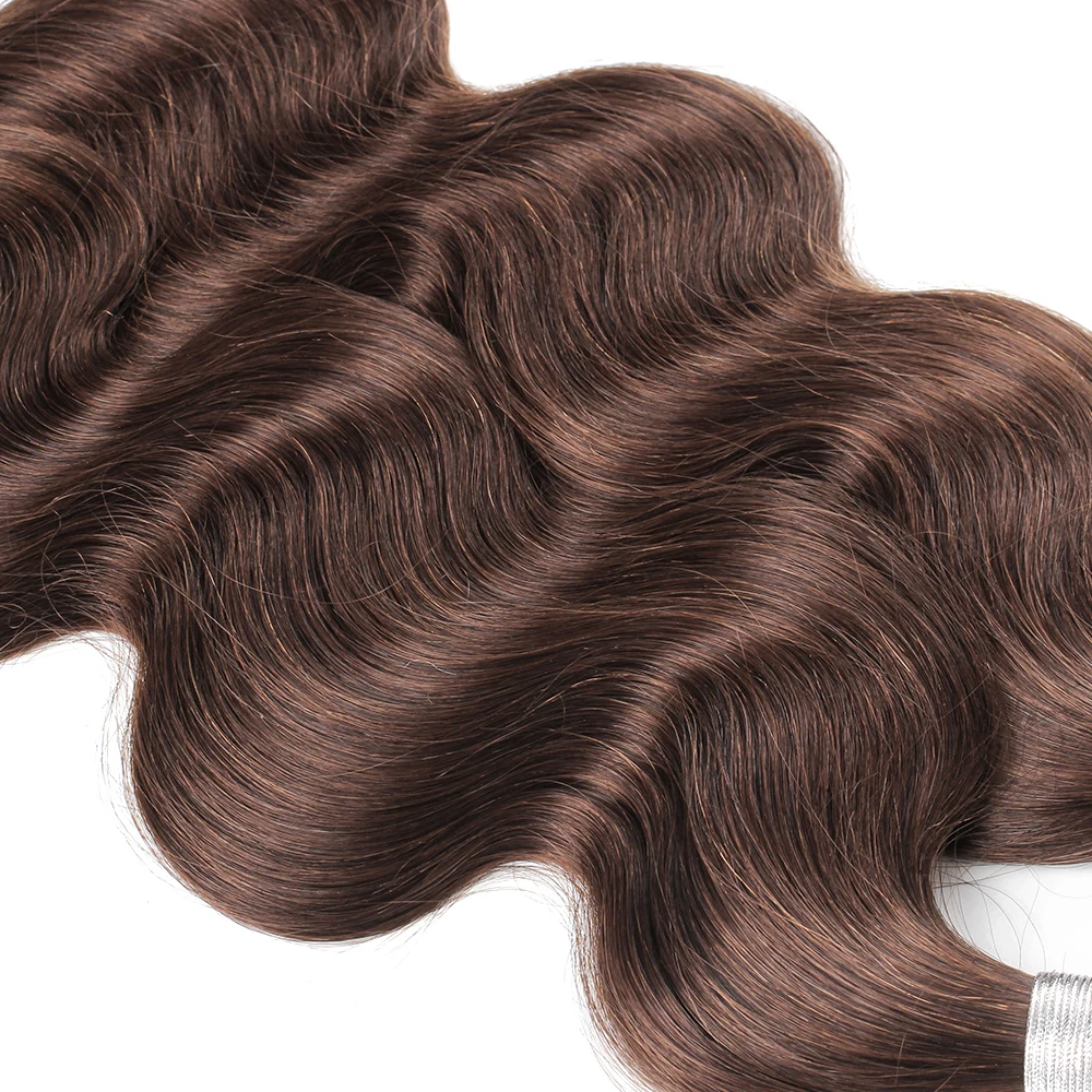 Dark Brown Color 4 Brazilian Human Hair  Bundles With Closure