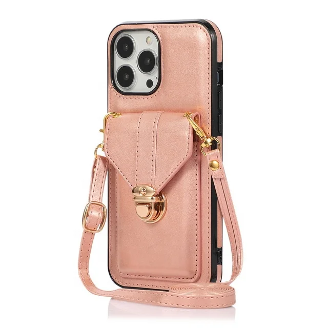 Fashion real leather accessories phone case crossbody women phone wallet case for iphone 13 series