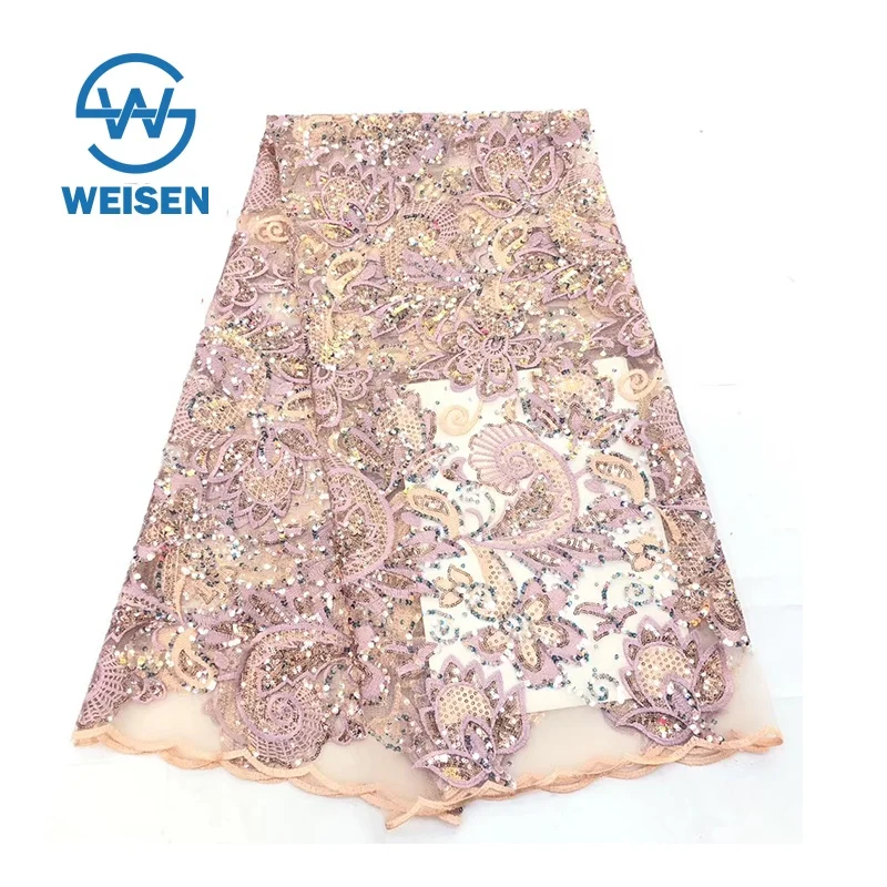 Wholesale Guipure Multi Color Flower Gold SequinTulle Net Embroidery Lace Fabric for Dress