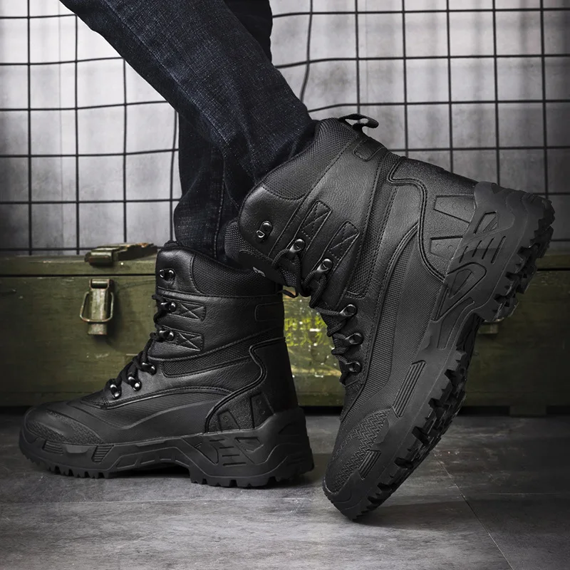 Plus size hunting adults size boots 39-47 high gang men hiking boots men outdoor desert snow resistant hunting boots