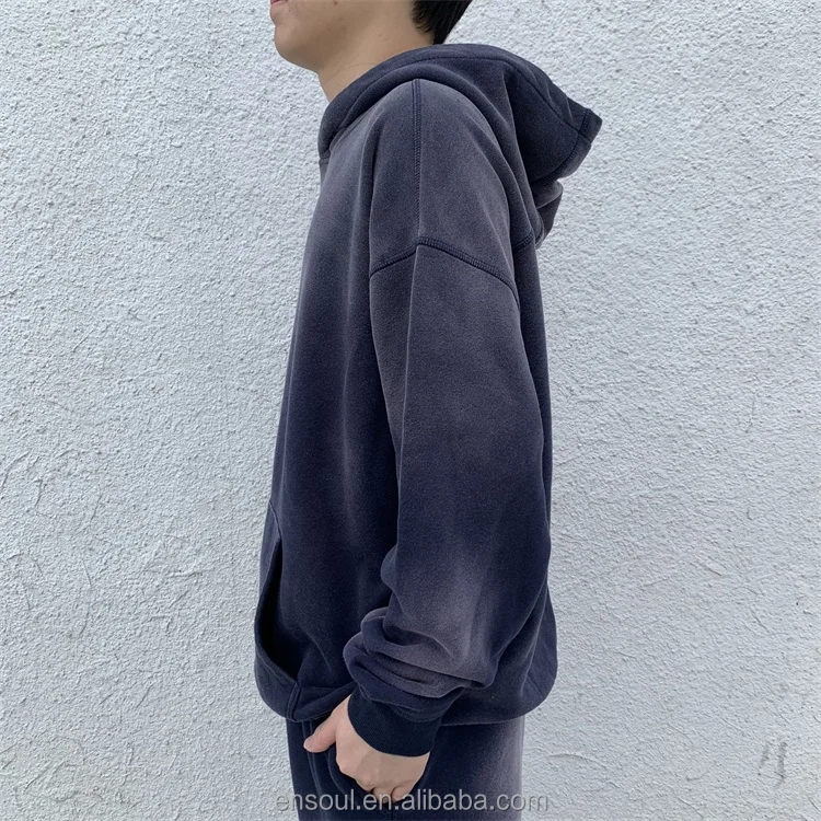 Custom Applique Embroidery Logo Distressed Unisex Hoodies Heavyweight Oversized Pullover Sun Faded Streetwear Acid Wash Hoodie