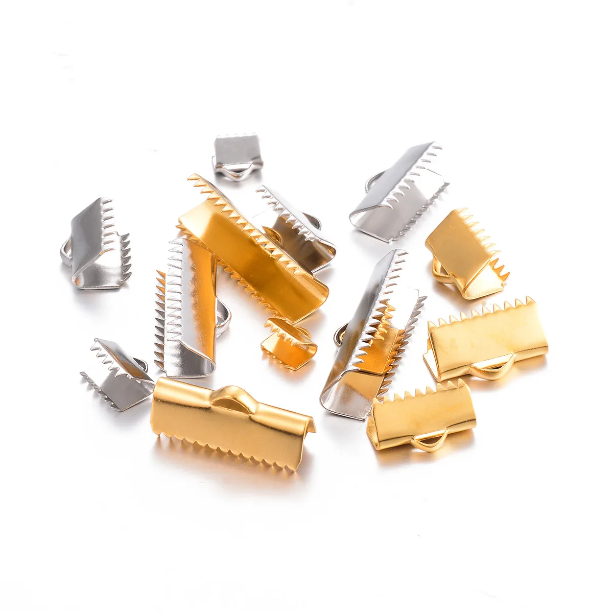 Stainless Steel Gold Color Crimp End Bead Buckle Tip Clasp DIY Rope Ribbon Leather Folding Pieces Jewelry Making Connector