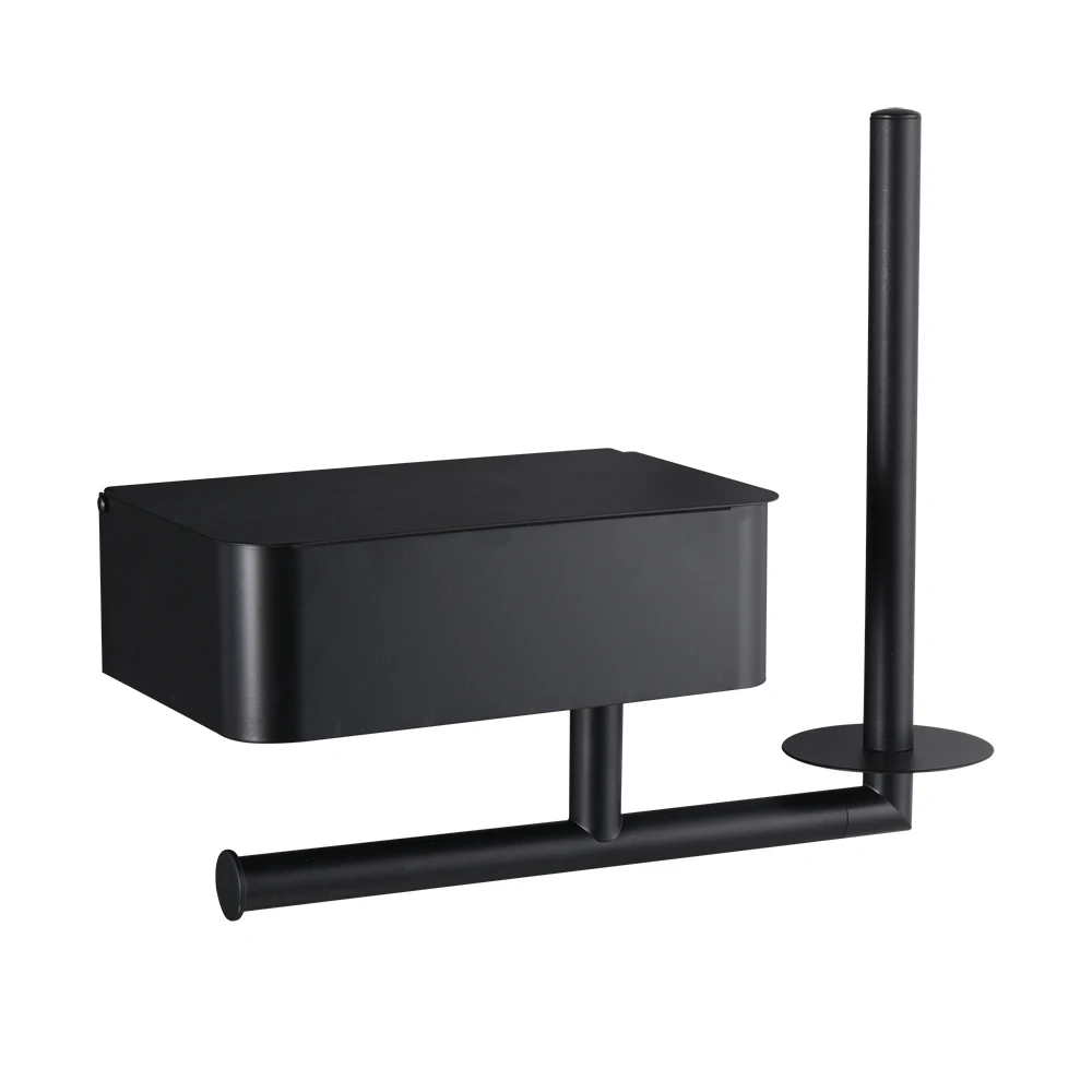 Bathroom black toilet paper roll holder with shelf