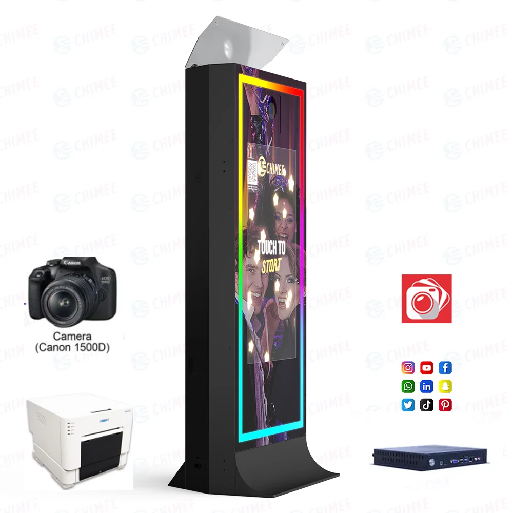 Large Mirror 4k High Definition DSLR Camera Photobooth with Flashlight Mirror Photobooth with wheel on the base