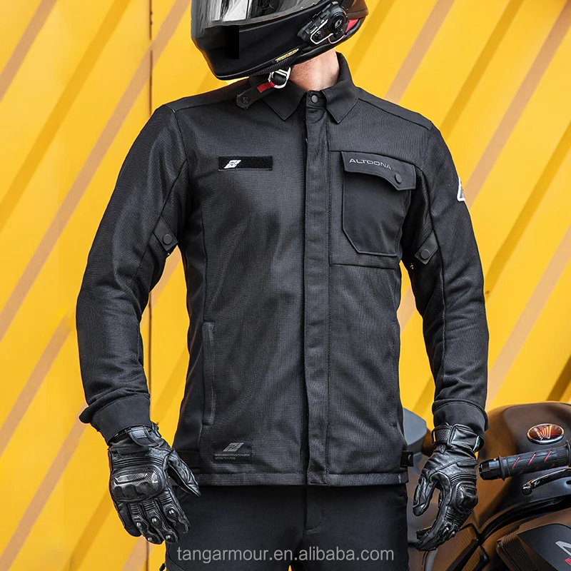 Mens Motorcycle Jacket Summer Breathable Protective Shirt Collar Jackets Retro Black Motorbike Mesh Clothing Moto Equipment