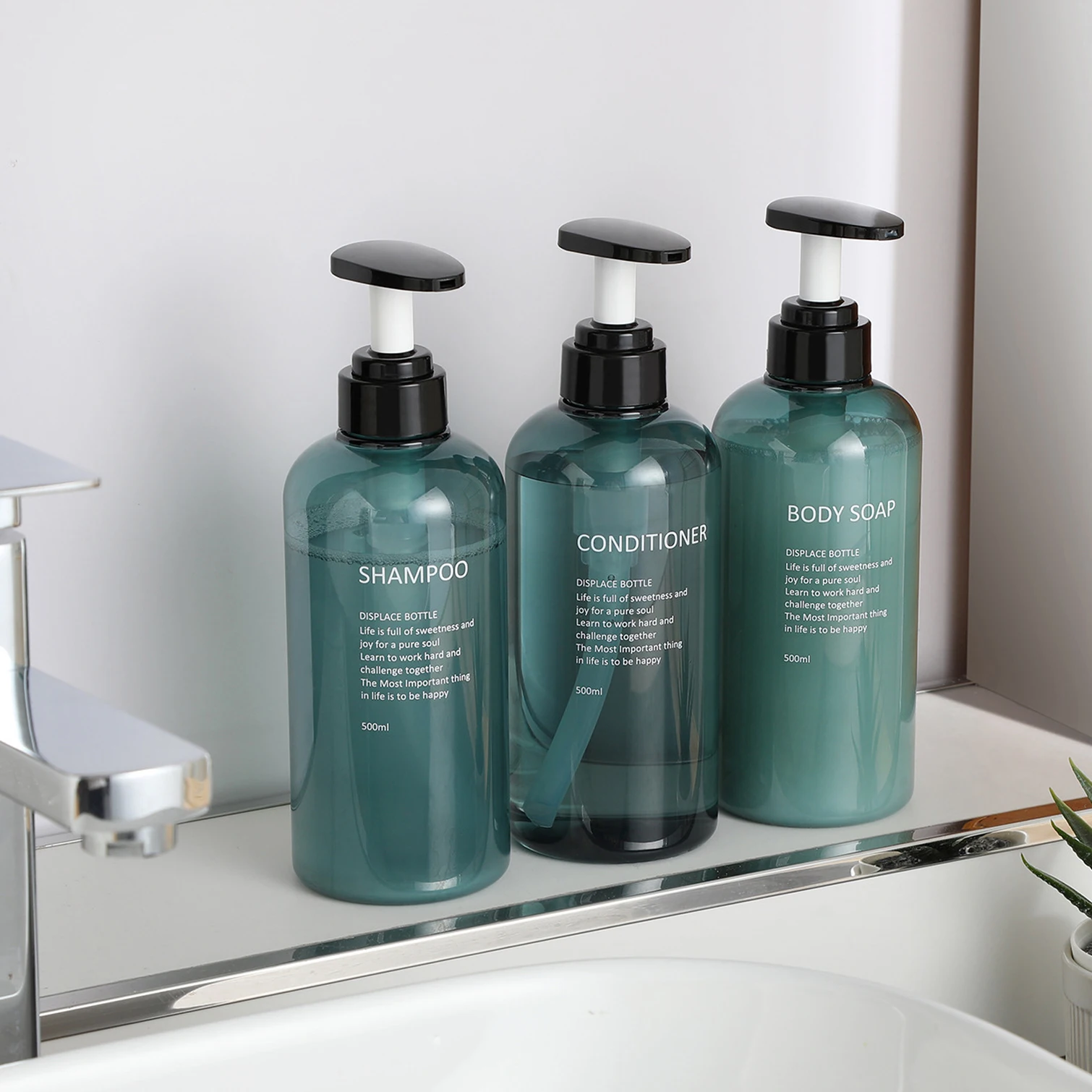 Hotel Shampoo Bottle 300ml 500ml Plastic Lotion Sub Bottle PET Wash and Care Press Shower Gel Bottle Cosmetic Screen Printing