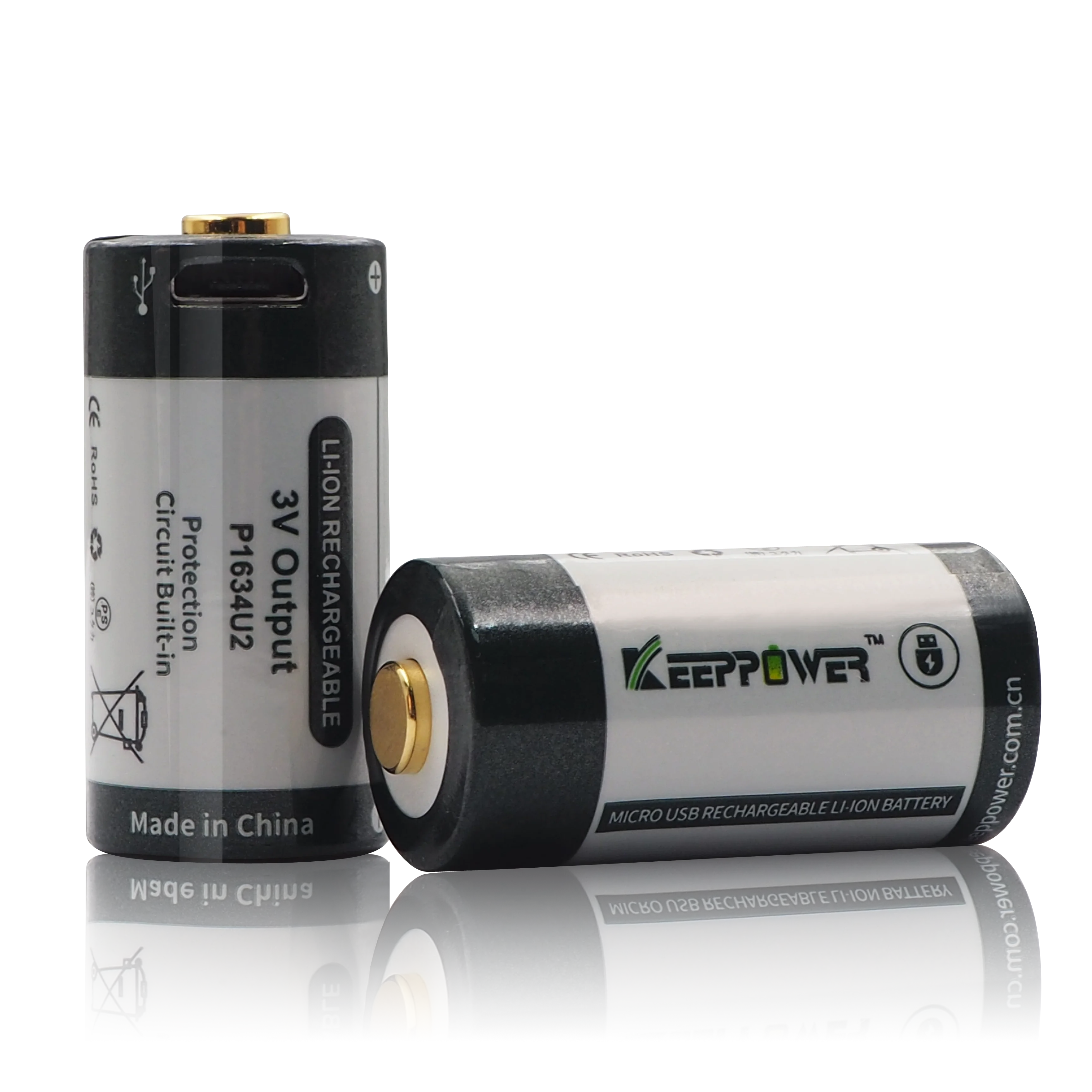 Аккумуляторная батарея Keeppower RCR123A P1634U2 Micro USB 16340, 3,0 в, 1000 мАч, замена CR123A