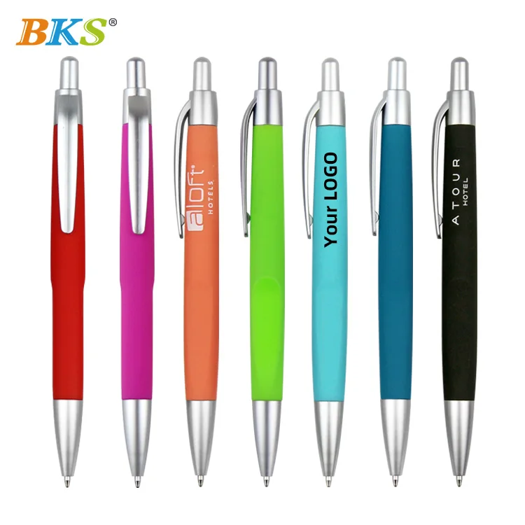 BKS Soft wholesale hotel Cheap Rubber Coated Finishing Multi Colors custom LOGO Printed custom Plastic ballpoint pen