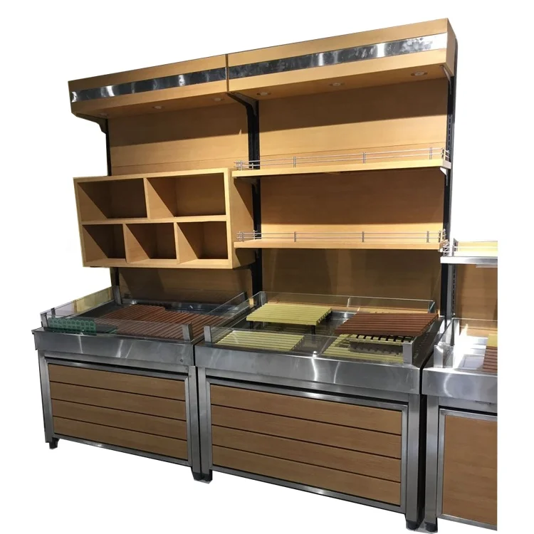 Оптовая продажа, металлическая деревянная полка для фруктов и овощей для супермаркета