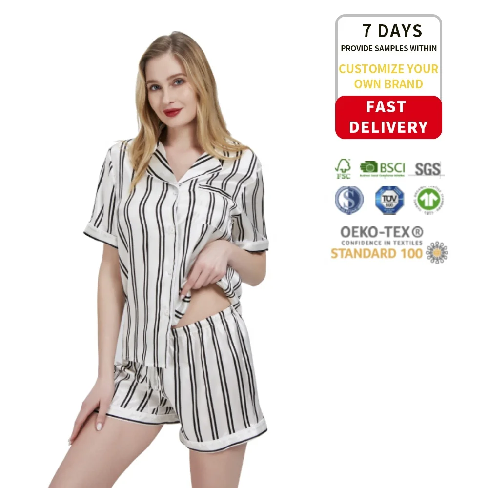 Black and white stripes silk sleepwear Customizable size silk night wear 6A Grade mulberry silk pajamas