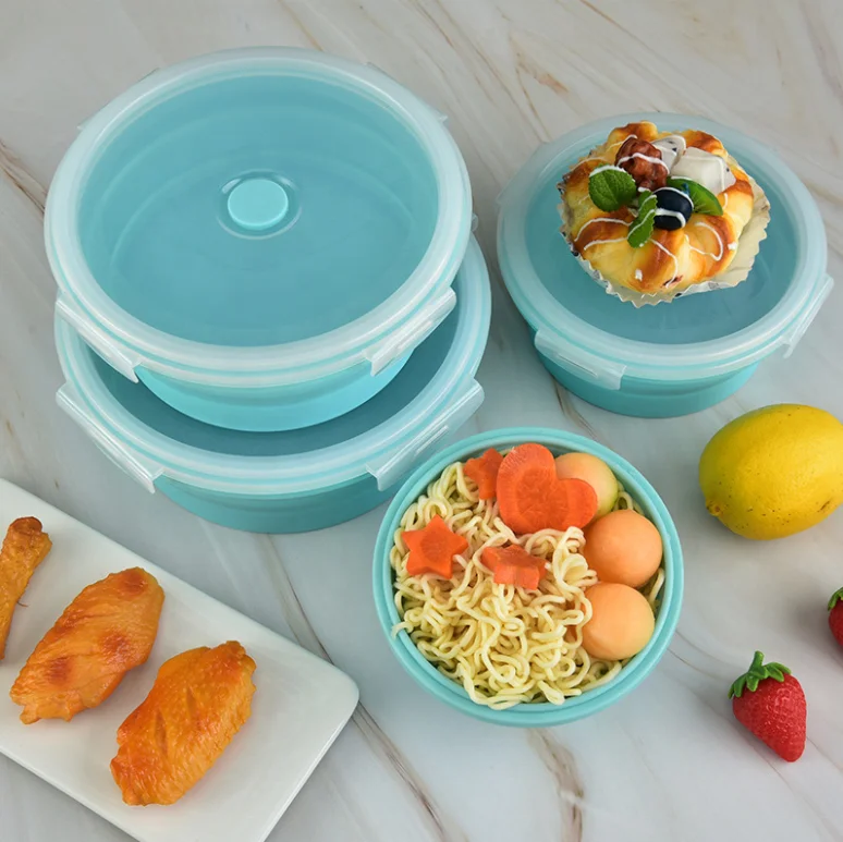 4 Pcs Bento Lunch Box Leakproof,Collapsible Silicone Lunch Box Picnic Food Container