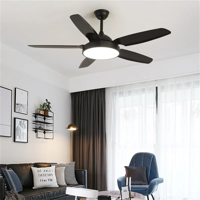 Retro Simple Ceiling Fan Lighting Remote Control with LED 52 Inch Lamp for Home  Living Dining Room