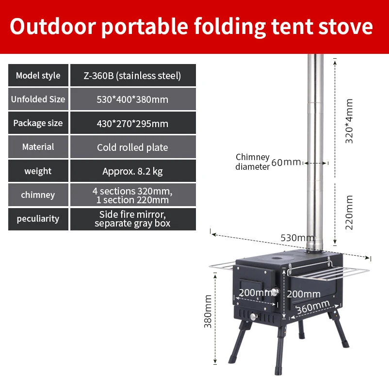 Tent Stove Camping Wood Stove Folding Stoves Fire Wood Heater For Winter Portable Barbecue Grill For Camping Accessories