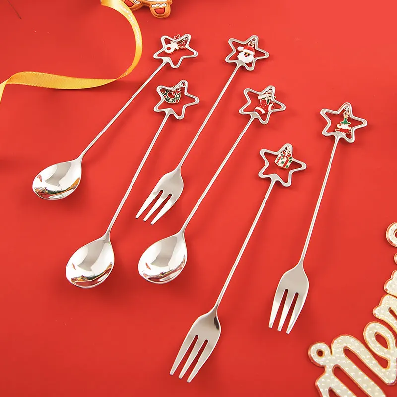 Christmas Spoons 304 Stainless Steel Creative Cutlery Set Pendant Spoon Coffee Stirring Spoon Fork