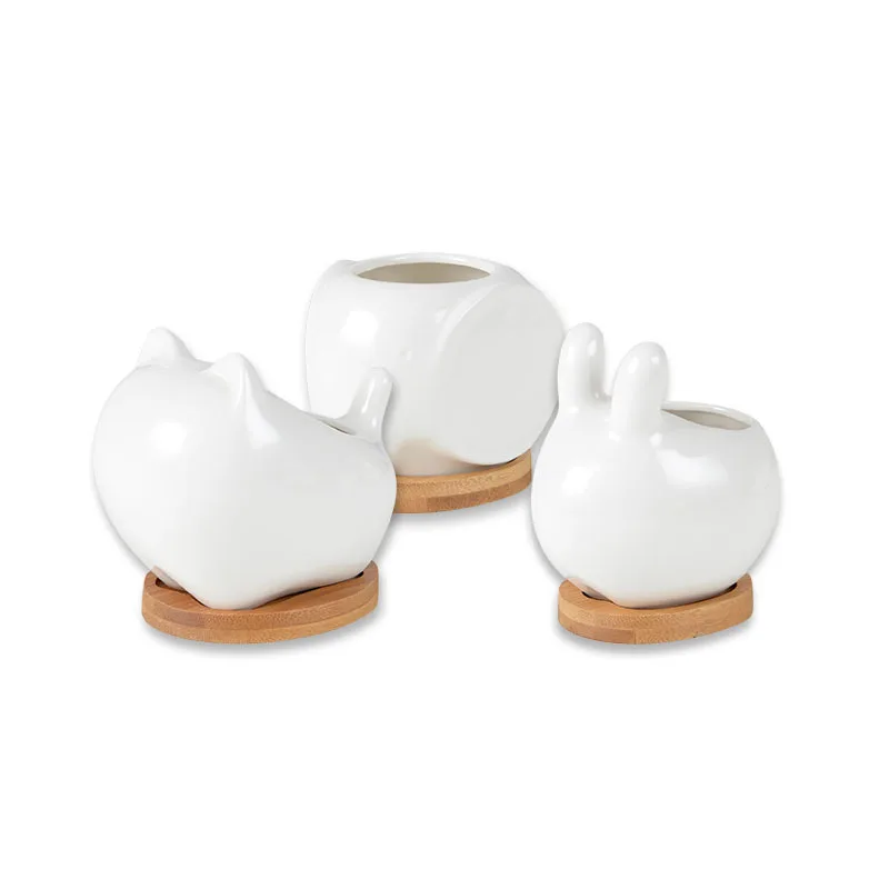 Крышка керамическая бамбуковая для крепления растений, слон, кролик, котенок