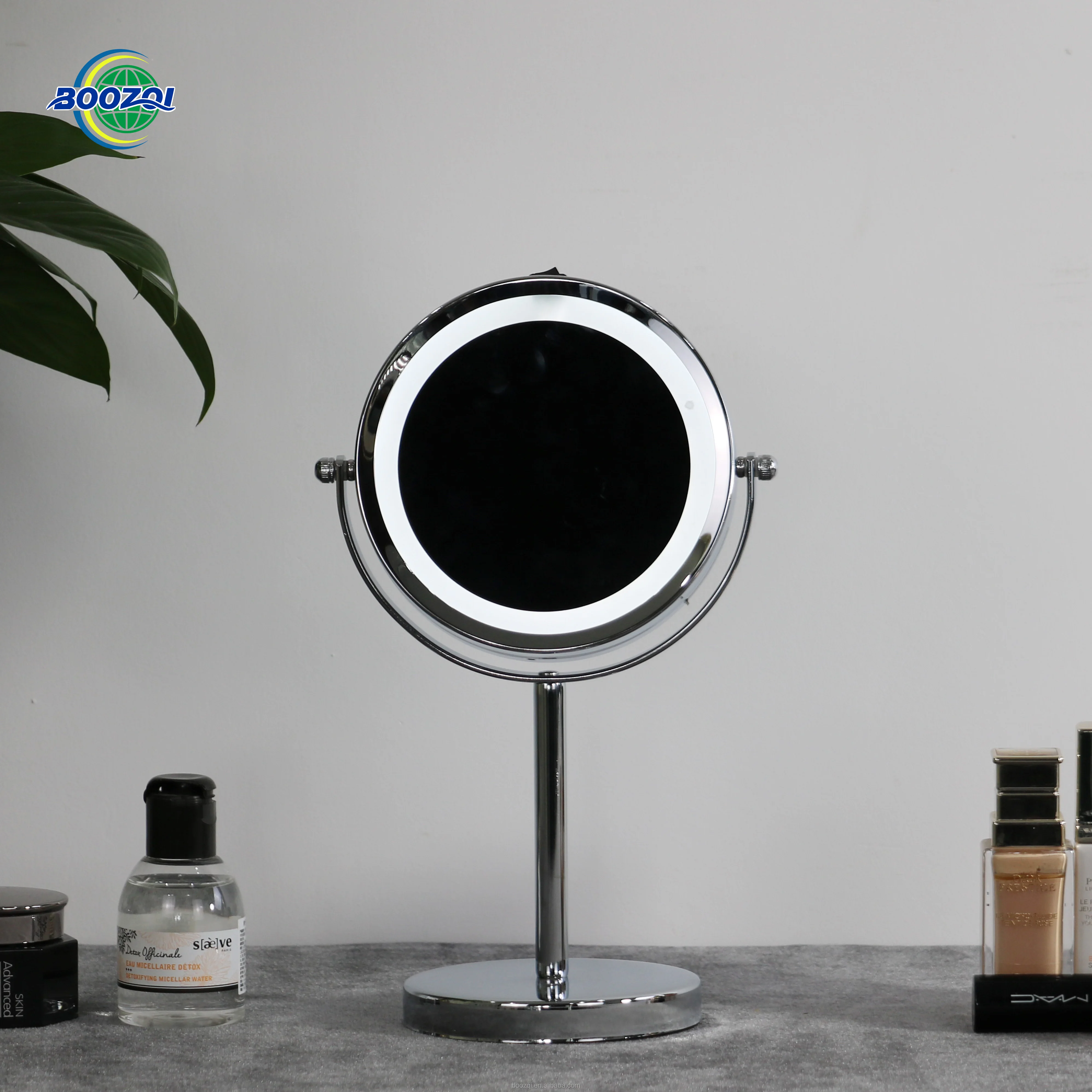 Double Sided Round Cosmetic Mirror Rechargeable Battery Vanity Desktop Makeup Mirror With Led Light