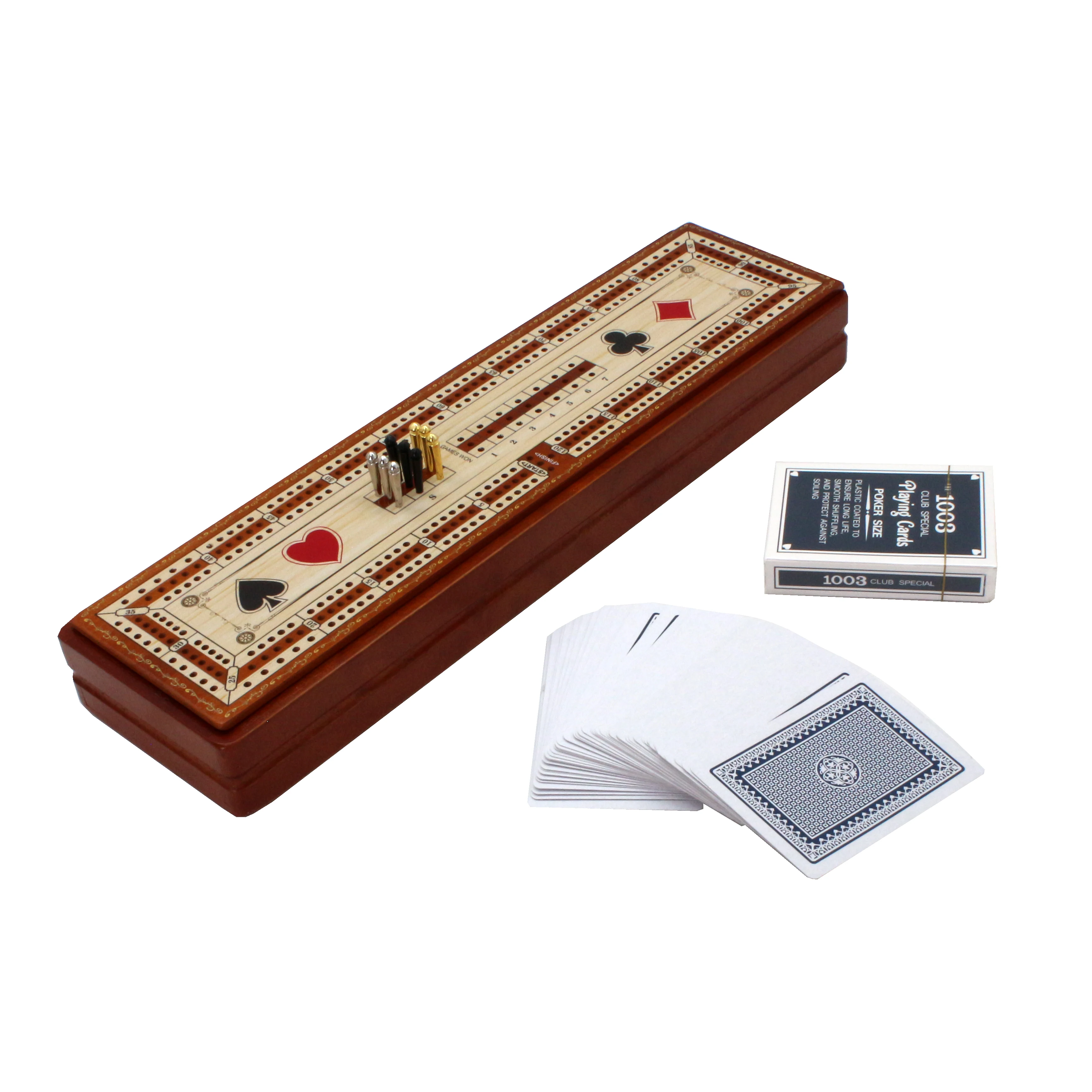 Cribbage Board 15' Wooden Folding 3 Track Game Set, Large Storage Slots for Playing Cards and Pegs, Card Games for Travel