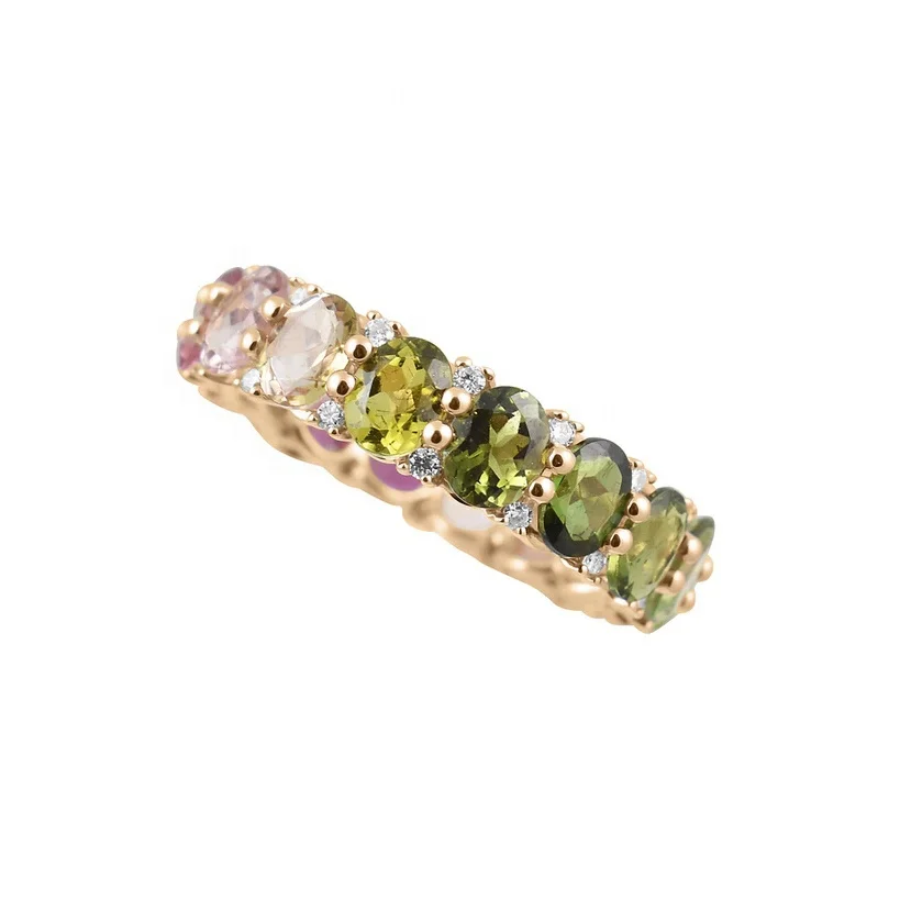 925 Sterling Silver 18k Gold Multi Colored Cubic Zirconia Oval Elegant Ring