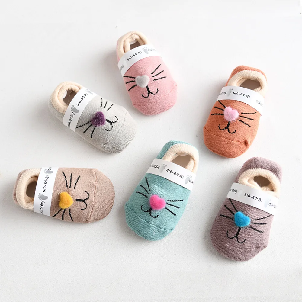Can custom logo Floor baby toddler socks winter wool ring thickened  cotton socks cartoon cute cat claw socks for kids