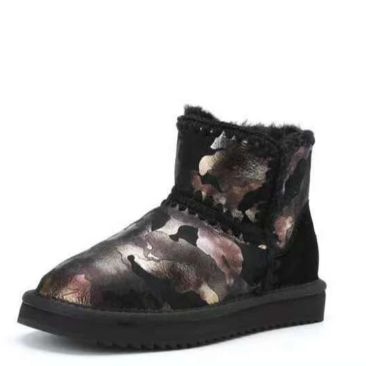 Hot selling women winter fur boot cowsuede leather upper sheepskin wool lined