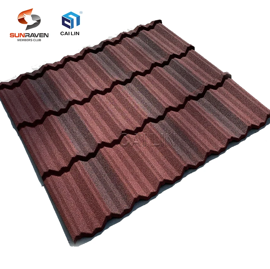 Sunraven Stone Coated Metal Roof Tiles China Factory Price India Metal Clay Roofing Sheets 50 Years Warranty Tejas Ridge Tile