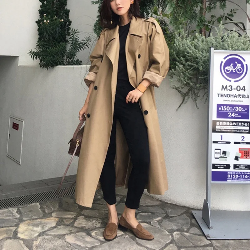 Hot selling fashion women spring autumn jacket waterproof long trench coat ladies double breasted long trench coat