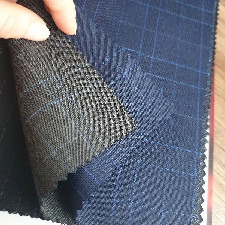 plain weaved 50 wool polyester worsted yarn dyed checked suiting fabric