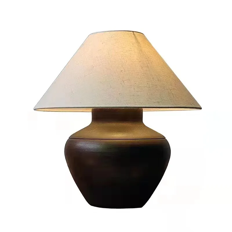 Wabi-sabi pottery table lamp Vintage homestay living room study decoration new Chinese Zen bedroom ceramic bedside lamp
