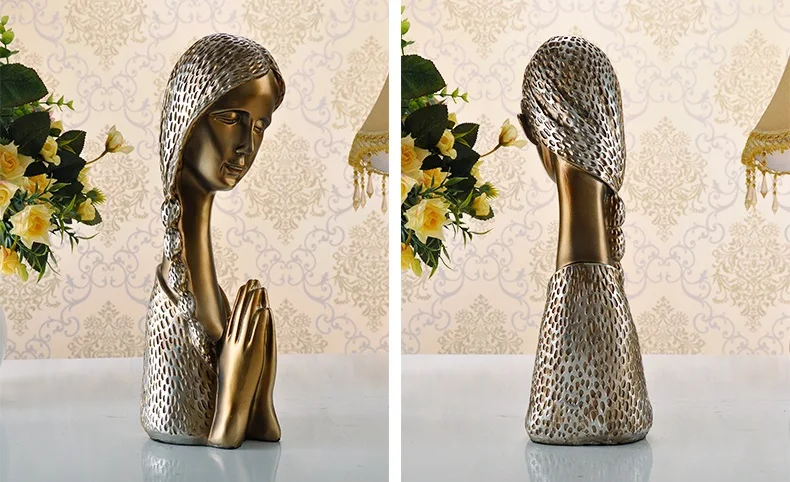 CREATIVE RESIN HOUSE ROOM TABLE TOP DECORATION PRAY HAND LONG HAIR HUMAN LADY GIRL STATUES FIGURINES SCULPTURES TOY DOLL CRAFT