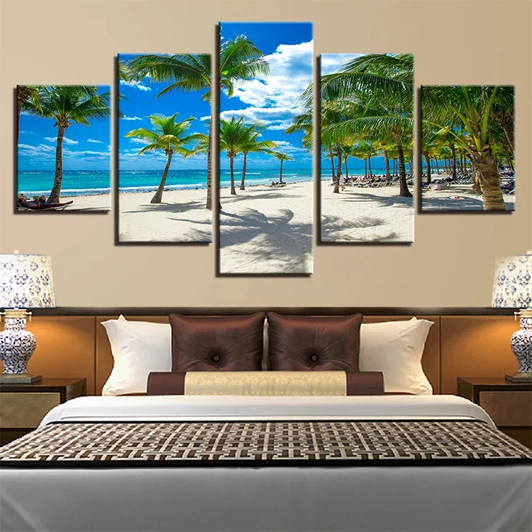 5 Panel Canvas Printing Seascape Art/customized Digital Photography Printingcheap Canvas Painting For Home Decoration