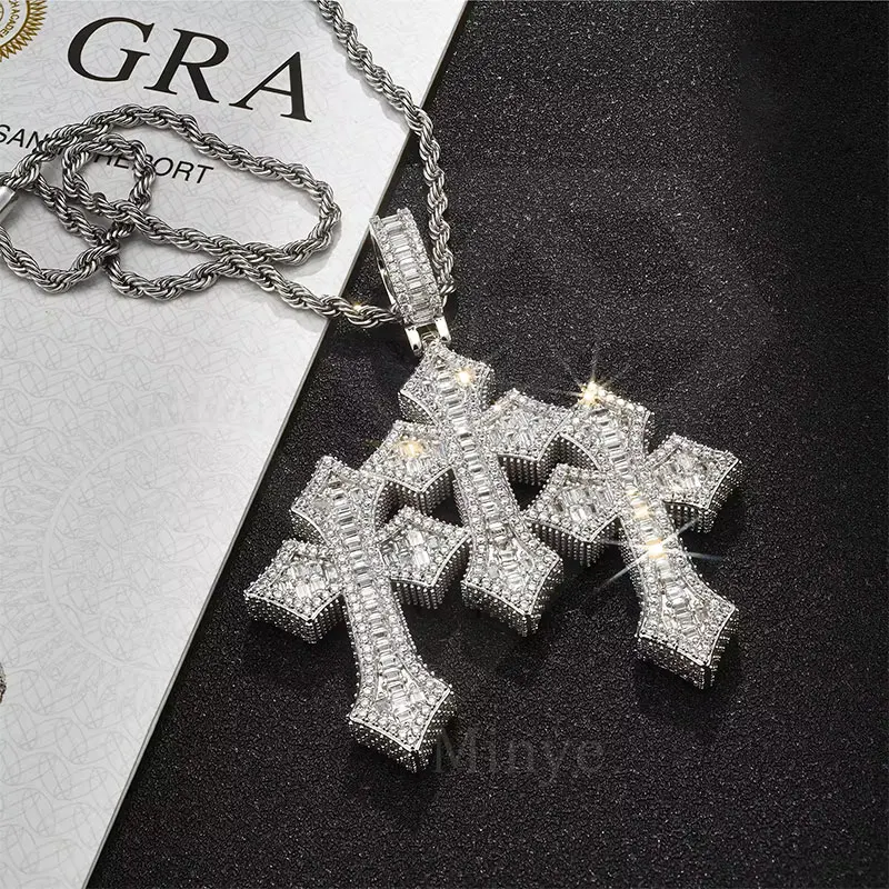 Unique Design Cross Charm GRA Certified VVS Moissanite Hiphop   Jewelry 925 Sterling Silver Hiphop Bling Iced Out Cross Pendant