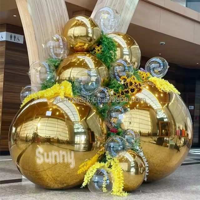 Wholesale Price Pvc Balloon Inflatable Gold Mirror Ball Iridescent Golden Giant Inflatable Mirror Ball Golden Mirror Balloon