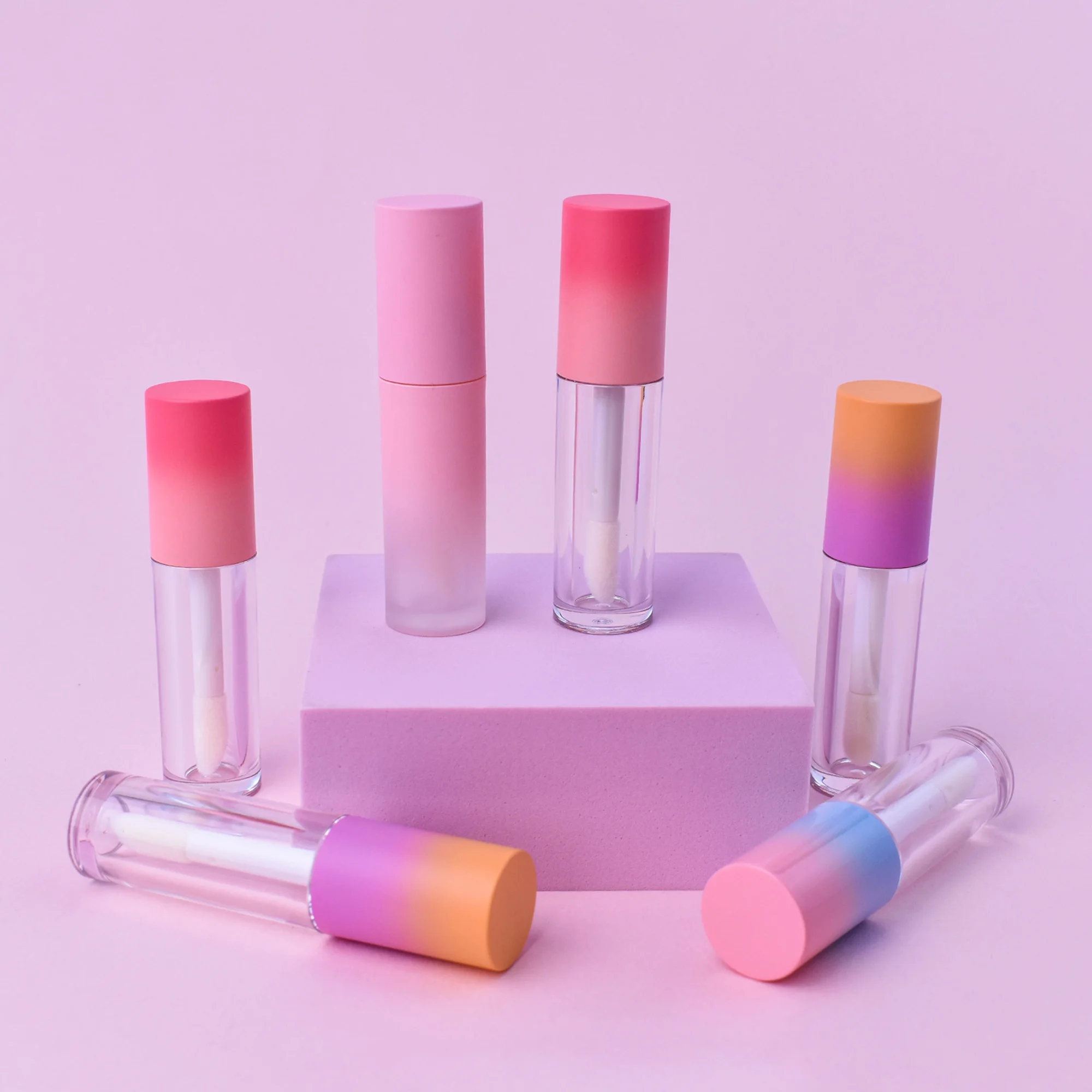 Hot Selling 5ml Lip Gloss Tube Custom Logo Empty Lip Oil Packaging with Big Brush Wand Mix Color Lid Private Label Made Plastic