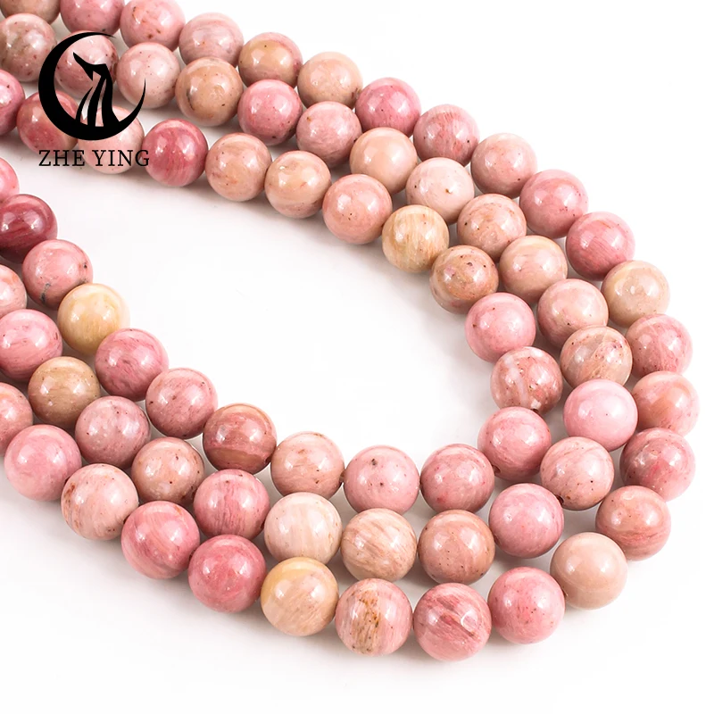 Zhe Ying 6mm 8mm 10mm Round Natural Stone Rhodolite Beads for Jewelry Making Healing Crystal Loose Stone Rhodochrosite Beads