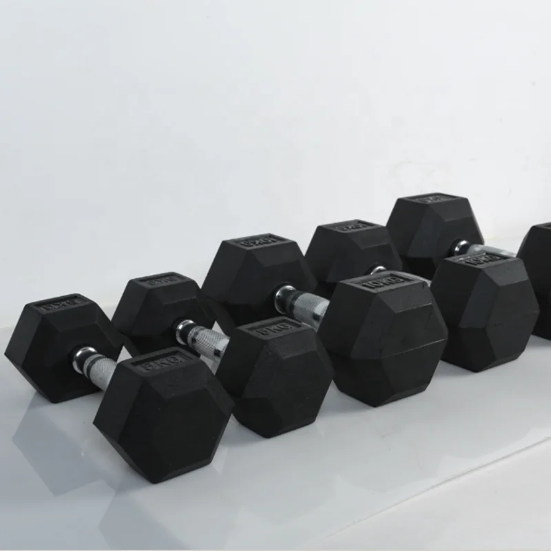 Home and commercial weight lifting rubber HEX dumbbell set kg lb