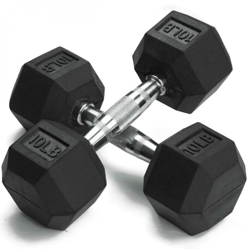 professional fitness gym Free weights Black Hexagon Rubber Fixed Dumbbell set