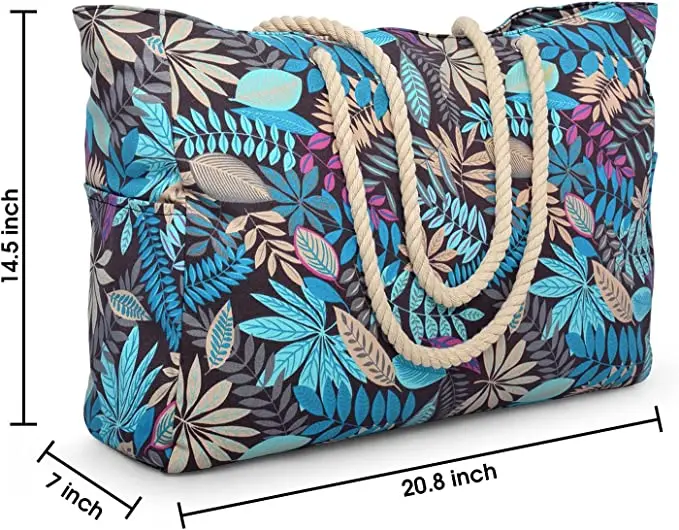 wholesale Large blue white Striped beach bag big Cotton Canvas Shoulder Beach Tote Bag with Cotton Rope Handle