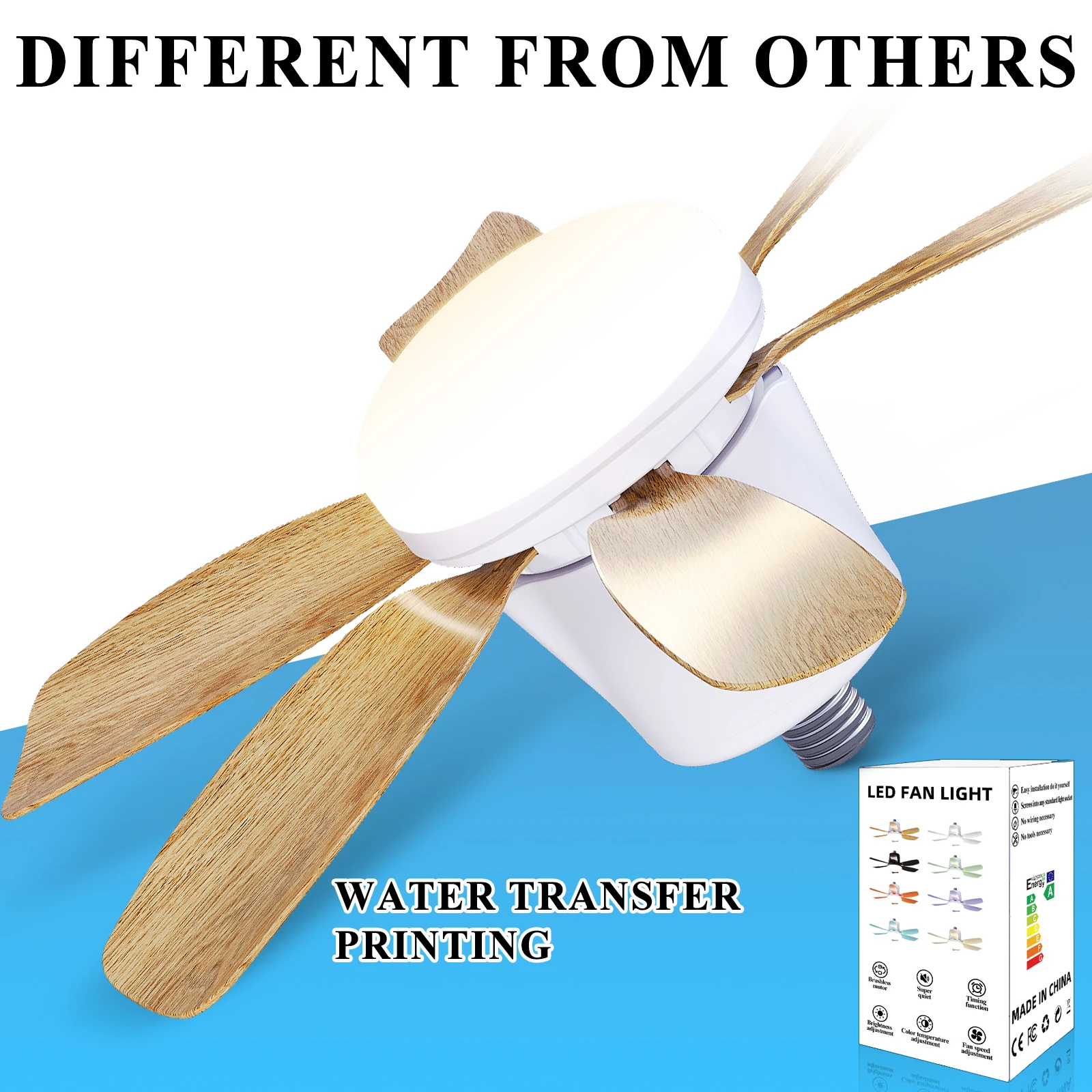 Emitting Home Decor Moving Head 360 Rotating Dimmable Remote Control Modern LED Ceiling Fan Smart Home Lights E27 Fan Light Bulb