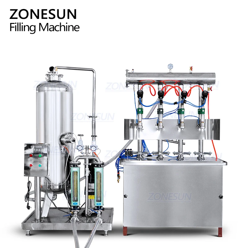 ZONESUN ZS-CF4 Semi-automatic 4 Heads Carbonated Drinks Sparkling Wine Beer Soda Water Liquid Isobar Filling Machine With Mixer