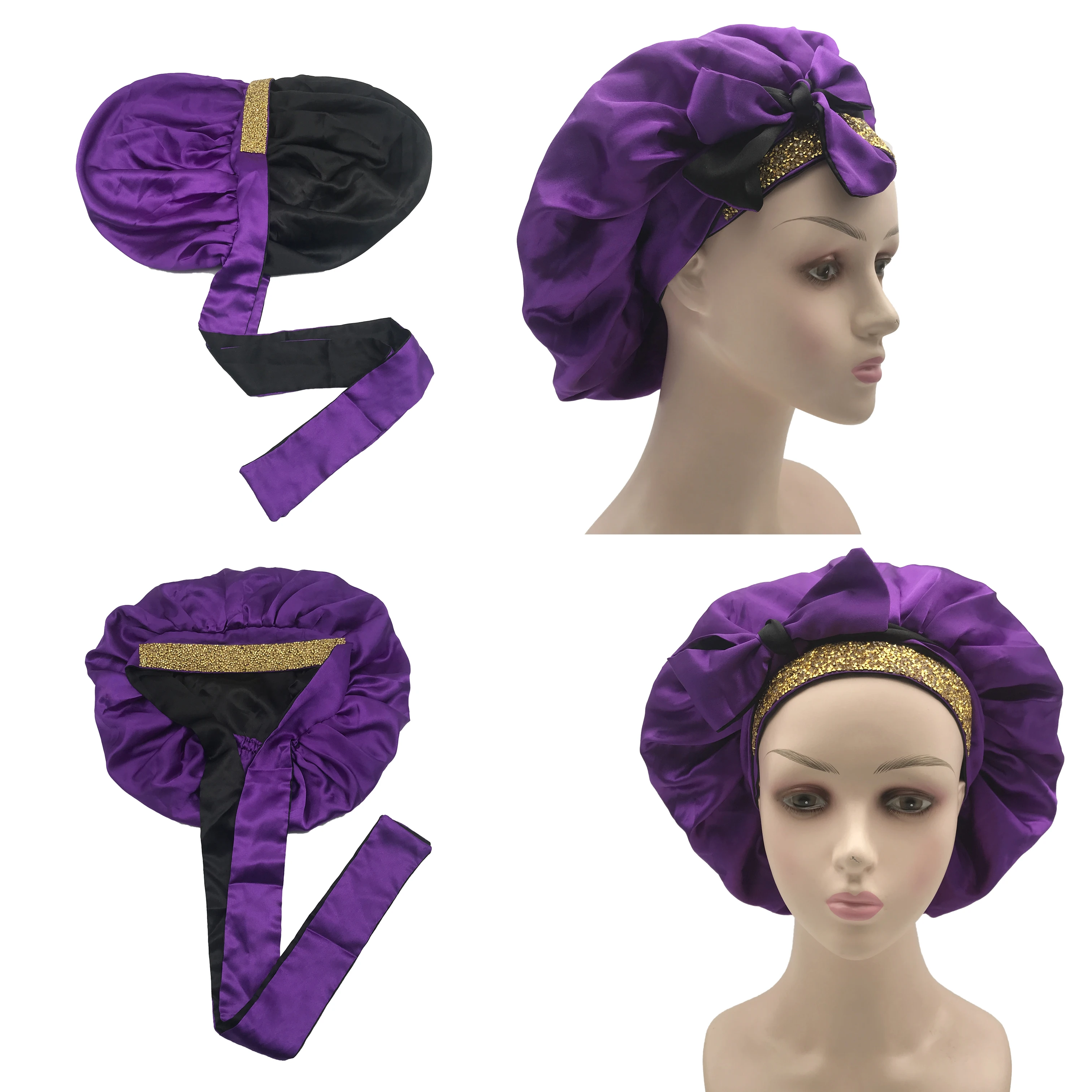 Wholesale Bonnets Vendor Digital Printing Custom logo Bonnet Durag Rhinestone Head Bonnets