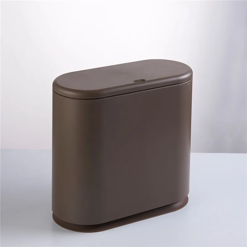 Modern Durable Oval Plastic Garbage Can with Pop-Up Press Type Lid Bathroom Toilet Trash Bin Wastebasket