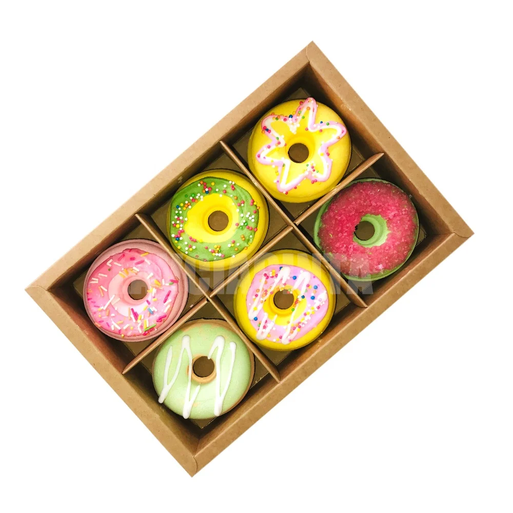 6 pieces  natural handmade large size donut bath bombs set with essential oils moisturizing aromatherapy for valentines
