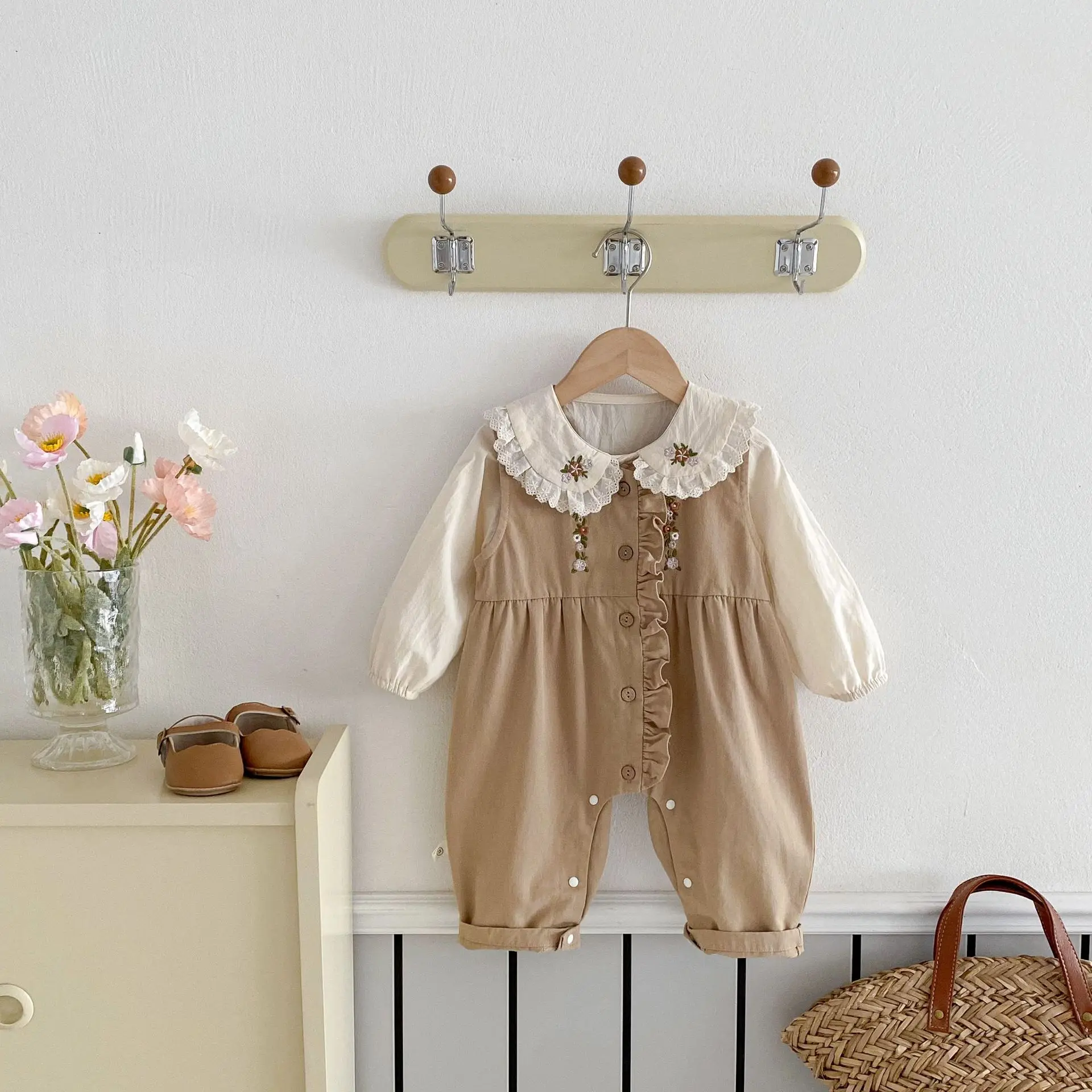 2024 New Autumn Baby Girls Clothes Set 0-5T Kids Long Sleeves Embroidered Shirt Suspender Trousers Children Cute Outwear