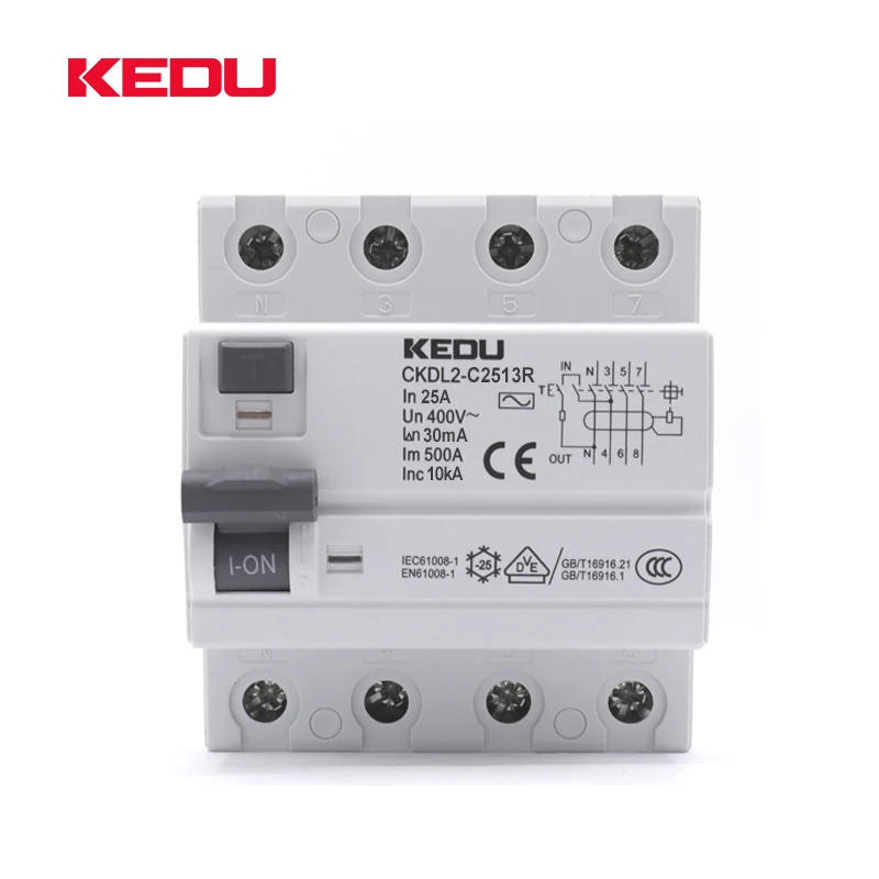 KEDU CKDL2-C2513 4P Residual 25A 30mA RCCB Circuit Breakers With VDE CB CCC CE