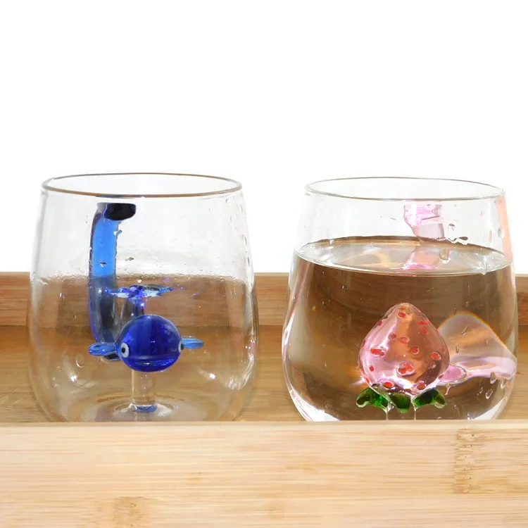 borosilicate heat-resistant glass cup with three-dimensional animal