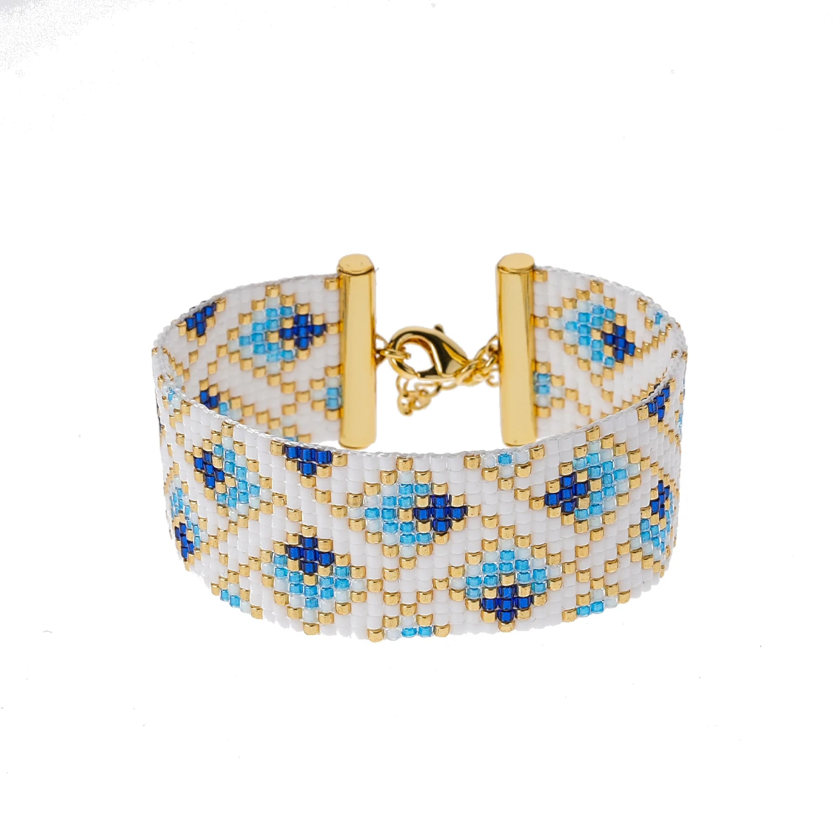 Custom Geometric Pattern Wide Shape Bohemia Style Adjustable Ethnic Miyuki Beads Jewelry Bracelet For Women