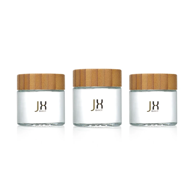 High end 1 2 3 4 oz empty round shape spice storage childproof food container clear honey glass jar with wooden lid