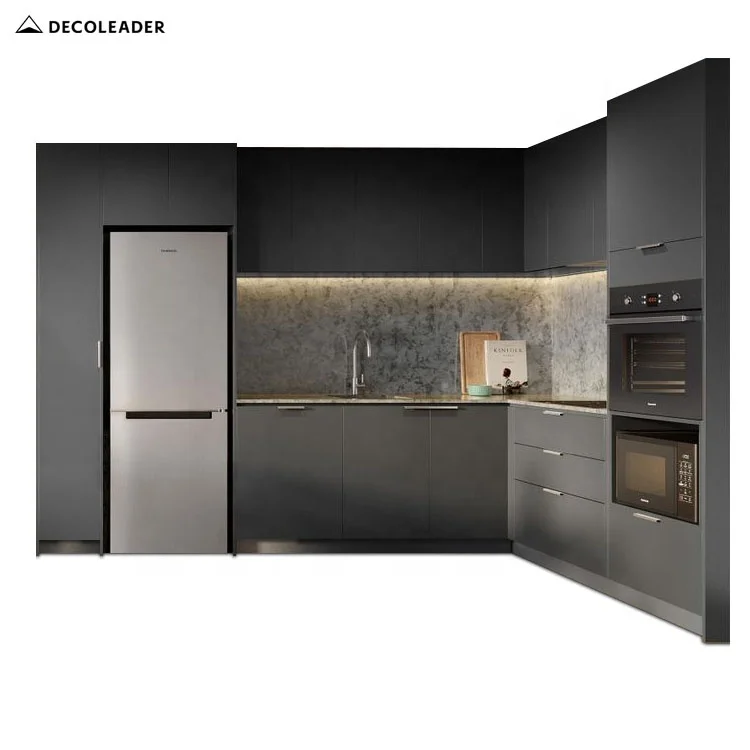 Dark Grey Matt Lacquer European Style Kitchen Cupboard